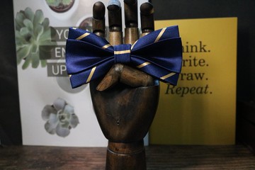 蓝色真丝条纹领结高档新郎伴郎蝴蝶结正装