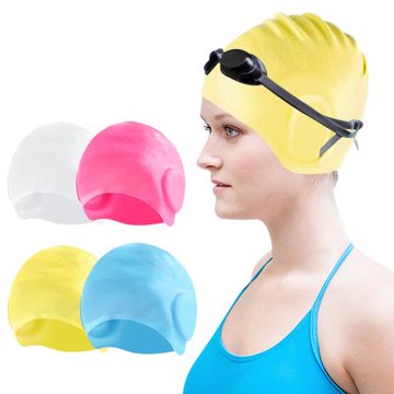 大友los2252加大款護耳硅膠泳帽游泳競速男女防水立體包耳護發高彈不勒頭皮
