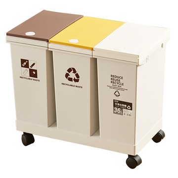 FAmILyLIFE 生活 附輪彈蓋三槽分類垃圾桶 2.5kg 36L  51 x 28 x 43cm  白色 + 黃色 + 咖啡色  1個