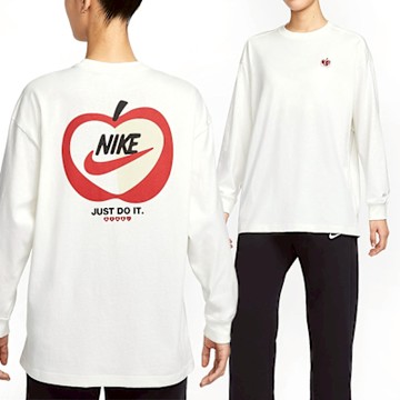 Nike LS Top OS VDay GCEL 女款 白色 情人節 愛心蘋果 薄長T 上衣 長袖 IB1670-133