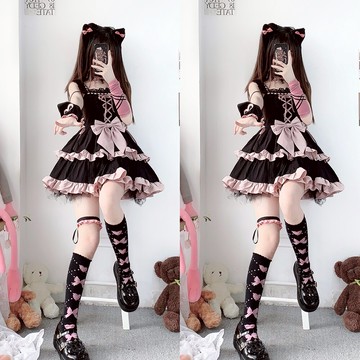 洛麗塔夏原創日系少女辣妹超短荷葉邊吊帶jsklolita連衣裙暗黑系