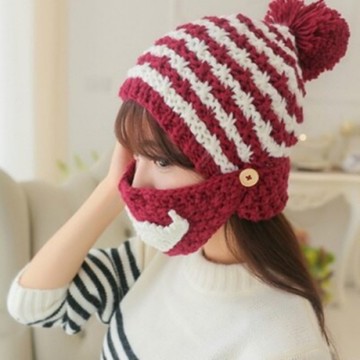 [米蘭精品] 針織毛帽毛線帽-潮流保暖護臉鬍子女帽子情人節生日禮物73ie9