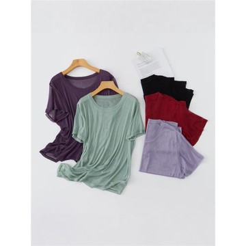 真絲網眼短袖T恤百搭體恤女半袖圓領打底衫前片三層單穿不透上衣