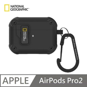 National Geographic 國家地理 Rugged Bumper 自動開蓋 耳機保護殼 適用 AirPods Pro 2 - 黑色