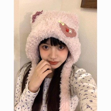 免運🔥桃子泡泡Bubble原創秋冬氛圍感可愛網紅毛絨小熊保暖毛線護耳帽 加厚 毛線帽 針織帽 冷帽 毛帽 漁夫帽 保暖