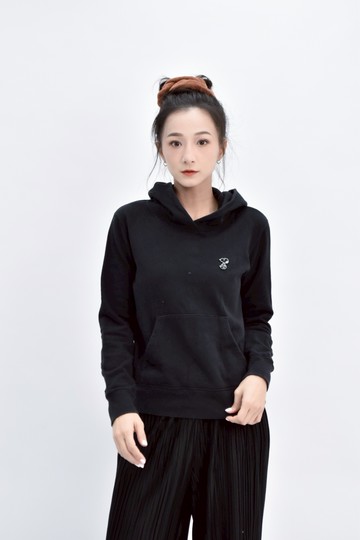 (S) uniqlo質感棉質連帽黑色長袖上衣