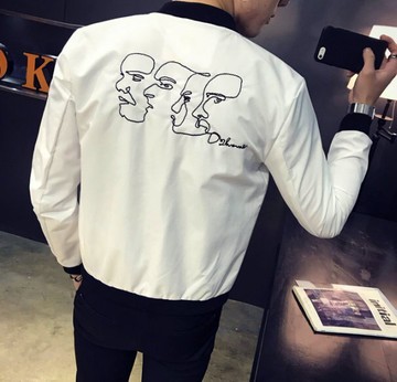 FINDSENSE Z1 韓國 時尚 潮 男 後背特色刺繡頭像 字母 拉鏈小外套 夾克 風衣