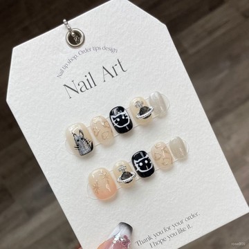 💟加一手工甲💅🏻手工穿戴甲手繪貓咪小星球可愛卡通少女心學生成品假指甲短圓短款純手工穿戴甲 GBZK