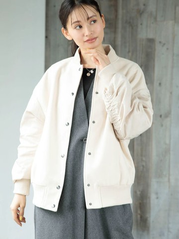 異素材拼接抓褶袖前扣式運動夾克(6P37L0Z0100) - Green Parks