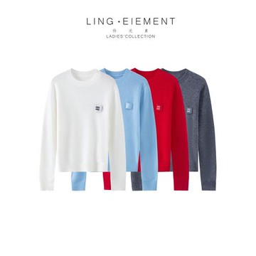 極簡風字母方塊刺繡圓領套頭簡約百搭針織衫打底毛衣女秋冬