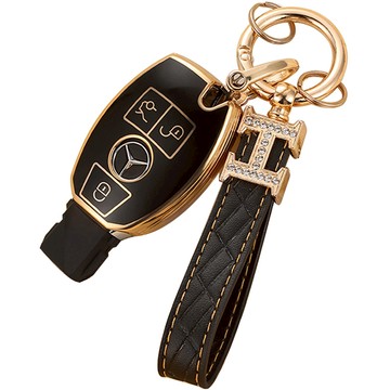 Hamate 賓士奢華金TPU鑰匙殼 + 鑰匙圈套組 A款  賓士 新型 A型  黑色