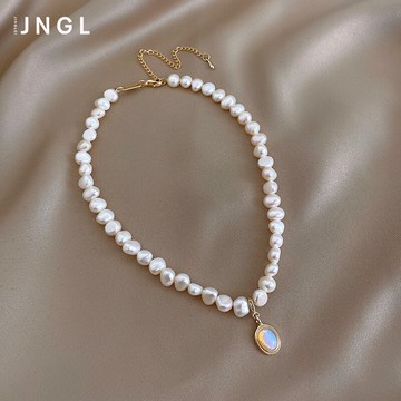 天然珍珠項鏈女晶石個性吊墜ins冷淡風鎖骨頸鏈時尚氣質百搭飾品
