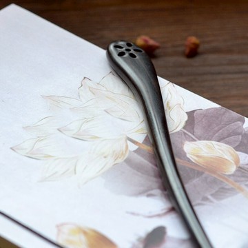 手工雕刻黑檀木發簪子復古典盤發新娘古風發飾頭飾小梅漢服配飾1入