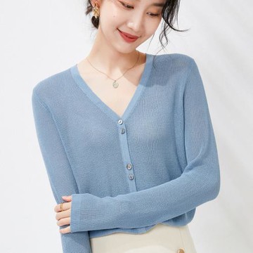 冰絲防曬開衫薄款女空調防曬衫夏季上衣短款長袖寬松亞麻披肩外搭