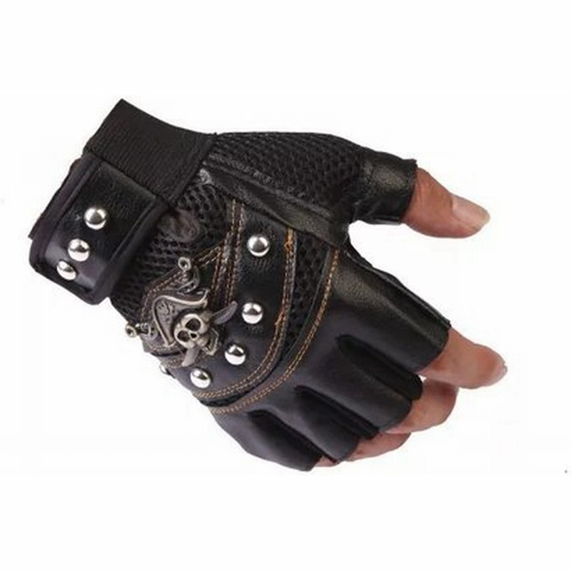 頭蓋骨リベットpuレザー指なし手袋の男性女性ファッションヒップホップ女性のジムパンククリンググローブハーフフィンガー男性の手袋 通販 Lineポイント最大get Lineショッピング