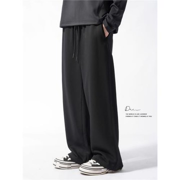 400g重磅百搭垂感直筒針織長褲男潮流美式休閑褲春秋新款運動衛褲