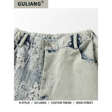 GU LIANG「潮流自定義」好物精選丨美式街頭水洗蕾絲拼接五分褲潮