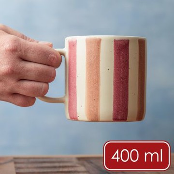 《Mikasa》石陶馬克杯-胭色彩紋400ml-- 水杯 茶杯 咖啡杯  拿鐵杯 北歐風