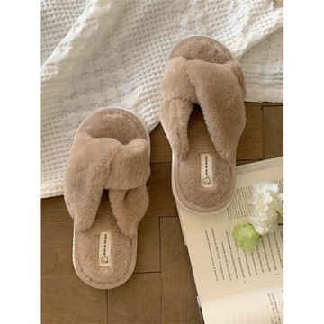 細細條 毛毛拖鞋女秋冬仙女風韓系ins外穿居家防滑毛絨交叉棉拖鞋