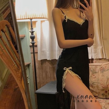 Xuan♥免運 💕【不眠夜 蕾絲邊莫代爾棉】 睡裙 性感睡衣 睡衣裙 胸墊睡衣 居家服