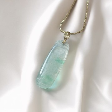 冰種飄綠翡翠竹節18K金墜頭項鍊 | 天然緬甸玉翡翠A貨 | 送禮