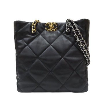 【二手名牌BRAND OFF】CHANEL 香奈兒 黑色 菱格紋羊皮 CHANEL 19 托特包 肩背包 AS3519