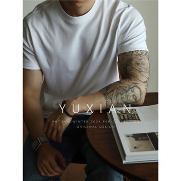 YUXIAN三防純棉圓領短袖商務休閑T恤純色透氣通勤簡約男女同款夏