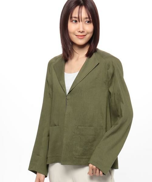 Leilian/レリアン ノーカラーラペルジャケット グリーン 通販 LINEポイント最大1.0%GET LINEショッピング Leilian レリアン キルティングステンカラーコート