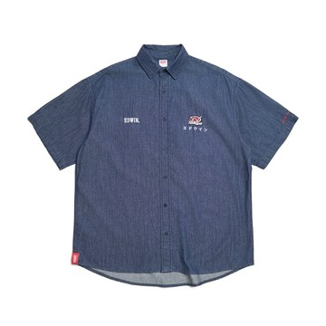 EDWIN｜男裝｜大寬版徽章牛仔襯衫