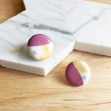 接單訂製款  圓圓耳環。圓餅款 丁香紫_手作軟陶耳環系列