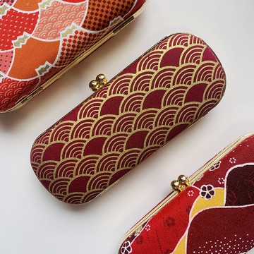 紅金扇形眼鏡盒/筆盒/首飾盒