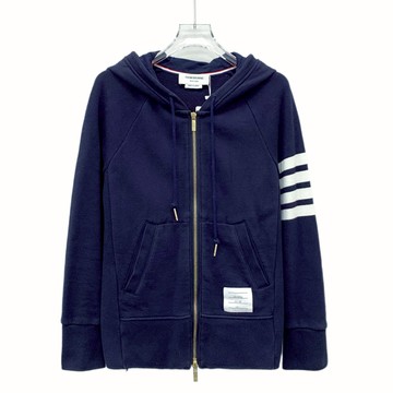 (M) thom browne質感棉質連帽拉鏈深藍色外套