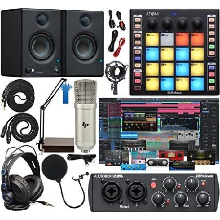 PreSonus AudioBox 96 Audio Interface Full Studio Bundle Includes Software Kit, ATOM MIDI Pad Controller, Eris 3.5 BT Pair Bluetooth Monitors, and Adju