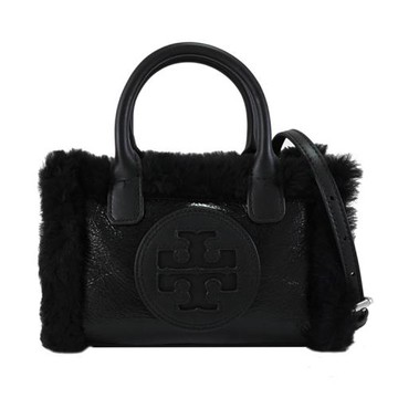 TORY BURCH 142707 絨毛飾邊亮面皮革兩用小包.黑