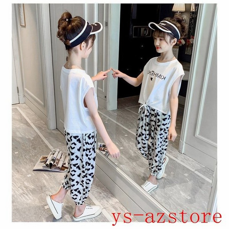 韓国子供服 セットアップ 女の子 夏服 Tシャツ黒 白 トップス ハート柄九分丈ボトムス ジュニア こども服 女児 シンプル カジュアル おしゃれ 通販 Lineポイント最大0 5 Get Lineショッピング