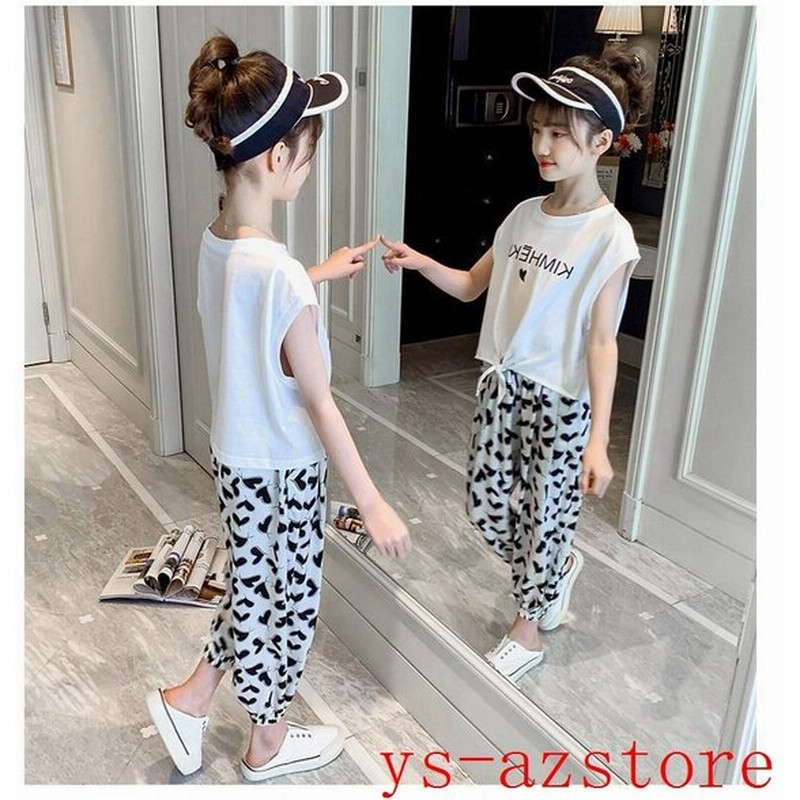 韓国子供服 セットアップ 女の子 夏服 Tシャツ黒 白 トップス ハート柄九分丈ボトムス ジュニア こども服 女児 シンプル カジュアル おしゃれ 通販 Lineポイント最大0 5 Get Lineショッピング