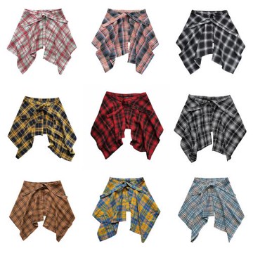 NASA格子疊穿神器屁簾女一片式系帶藏肉嘻哈街舞男生下擺腰封襯衫