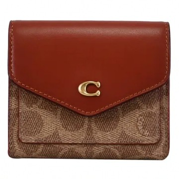 COACH C2329 經典C LOGO花紋款三折零錢短夾.駝/紅棕