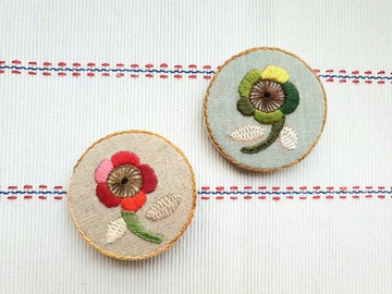 手工刺繡花朵別針/摩天輪系列/紅/綠