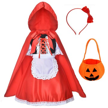 女童小紅帽披風鬥篷演出服萬聖節cosplay服童話角色公主裙紅跨境[萌寶童裝]可開發票