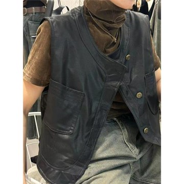 歐貨洋氣pu皮衣馬甲外套女秋季不規則設計感小眾無袖坎肩馬夾背心