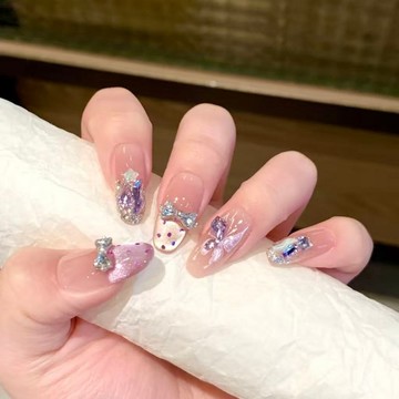 🌸手工美甲🌸 光蝶半手工蝴蝶穿戴粉紫色貓眼美甲高階顯白ins手工氣質學生