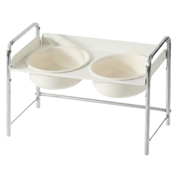 沐慕家居 可調節架陶瓷寵物碗 雙碗 17.5cm 米白色  1組