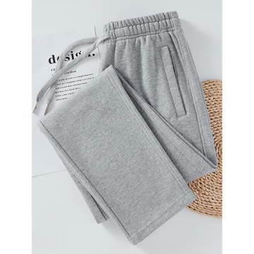 純棉運動褲女直筒春秋款高腰2025年新款春季衛褲休閑褲大碼淺灰色