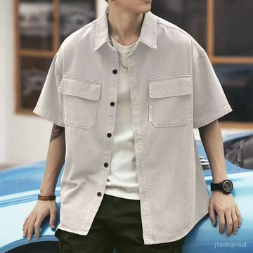 M-8XL 大呎碼襯衫 痞帥短袖襯衫 男 夏季 工裝 高級感 大碼港風潮牌日係五分半袖襯衣外套 WIAY