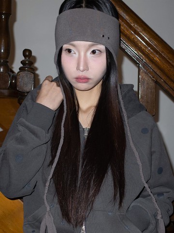 Acrylic-Wool Blend Studded Hair Band [GREY]