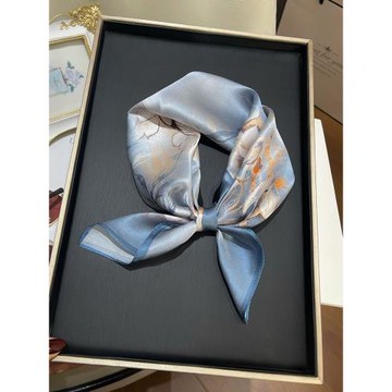 淺藍色真絲絲巾100%桑蠶絲國風送禮小方巾領巾春秋高級感2025新款