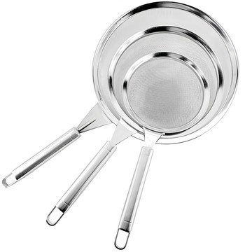 Kitchen Blooming 304不鏽鋼濾網撈勺 大中小三件組  1組  小號(298 x 135 毫米)、中號(336 x 174 毫米)、大號(388 x 214 毫米)