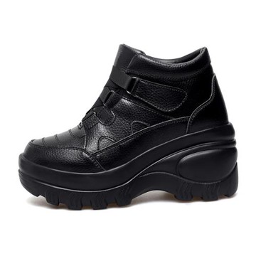 8厘米老爹鞋媽媽鞋皮面防水松糕鞋防滑老媽鞋女旅游鞋厚底增高鞋