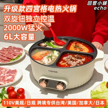 【一鍋四吃】電熱火鍋 鴛鴦鍋 自嗨鍋 懶人鍋 火鍋 分控鍋 四宮格 110V電壓 臺灣適用 聚會露營神器